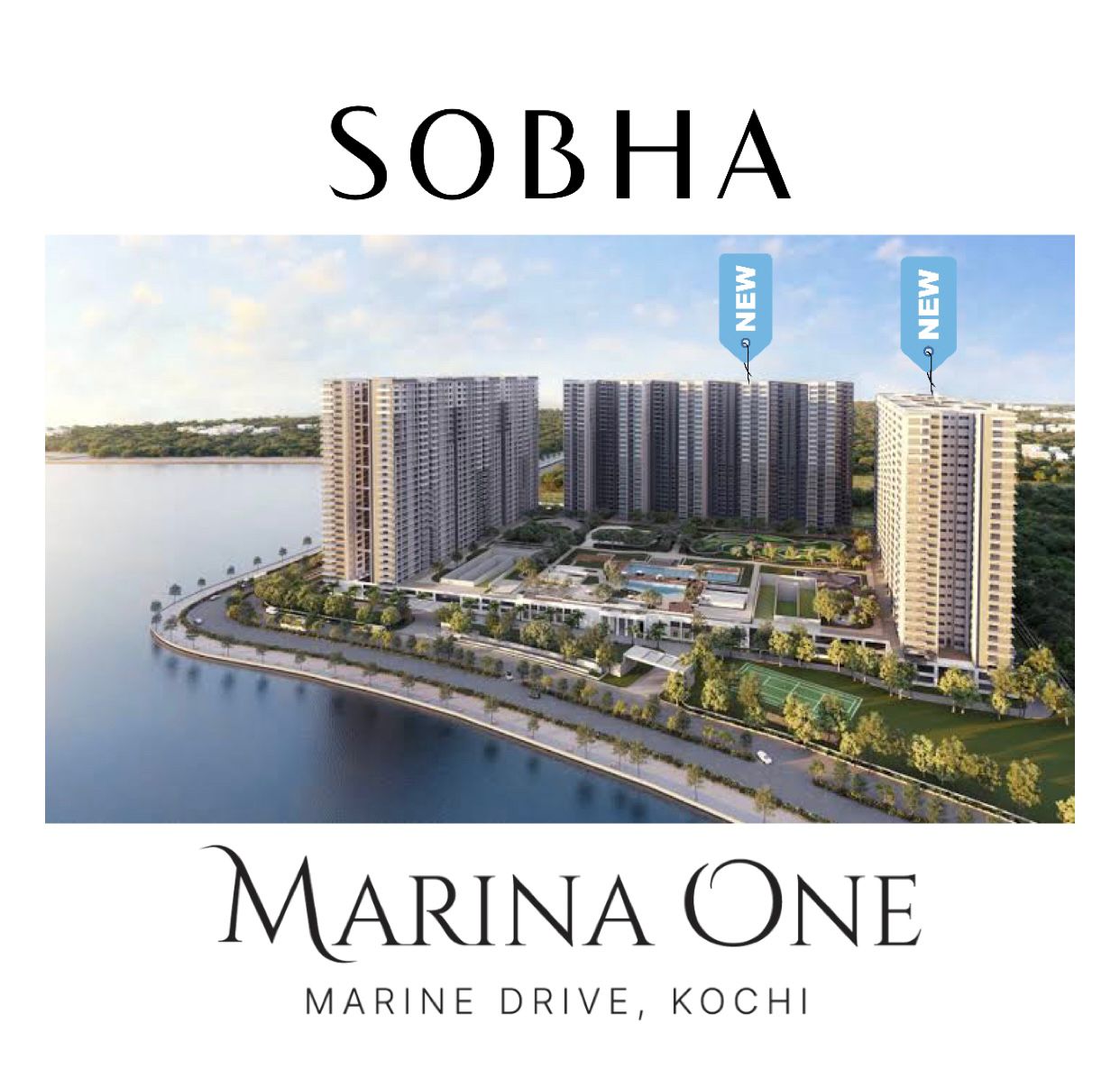 Marina One Kochi iconic towers frontage at Marine Drive